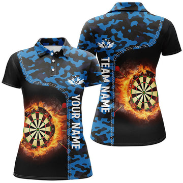 Custom Blue Camo Flame Darts Board for Dart Lovers Women's Polo Shirt S-5XL