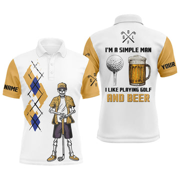 Custom Simple Man Skull Beer Argyle Golf Polo Shirt Men's Polo Shirt S-5XL