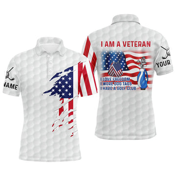 Custom I Am a Veteran American Flag Patriotic Golf Gift Men's Polo Shirt S-5XL