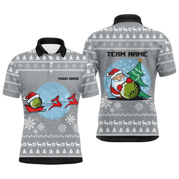 Grey Christmas Golf Polo Reindeer Santa Custom Men's Polo Shirt S-5XL