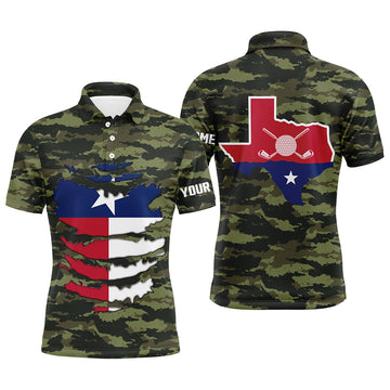 Texas Custom Camo Golf Shirt S-5XL Men's Polo Shirt