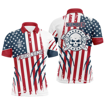 American Flag Scratches Custom Men's Disc Golf Polo Shirt Patriotic S-5XL