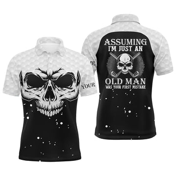 Assuming Im Just An Old Man Black White Skull Scary Golf Shirt Men's Polo Shirt