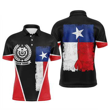 Retro Texas Flag Men's Darts Polo Shirt Custom Name Patriotic Men's Polo Shirt