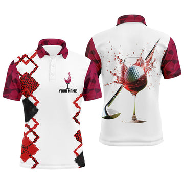Custom White Red Wine Leopard Golf Personalized Gift Men's Polo Shirt S-5XL
