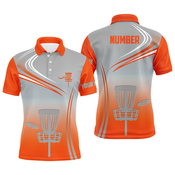Custom Orange & Grey Disc Golf Shirt Personalized Gift Men's Polo Shirt S-5XL