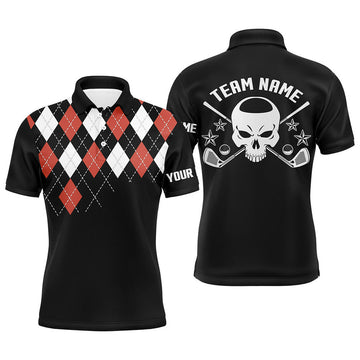 Custom Red Argyle Skull Golf Shirt Golfer Gift Men's Polo Shirt S-5XL