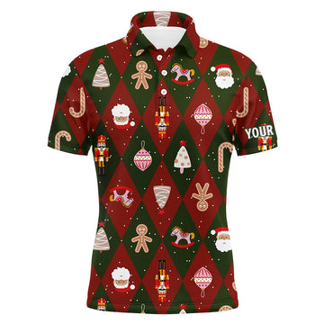 Festive Christmas Icons Golf Red Green Argyle Polo Shirt S-5XL Men's Polo Shirt