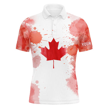 Watercolor Grunge Canada Flag Golf Polo Patriotic Canadian Mens Polo Shirt S-5XL