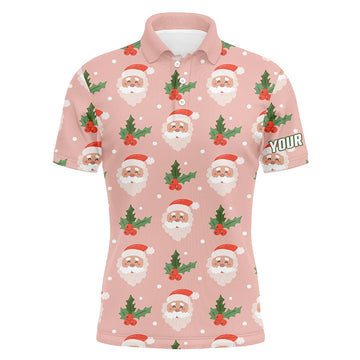 Santa With Holly on Pink Custom Cute Golf Polo Shirt Size S-5XL Men's Polo Shirt