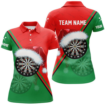 Custom Name Santa Darts Christmas Shirt Red Green Women's Polo Shirts S-5XL