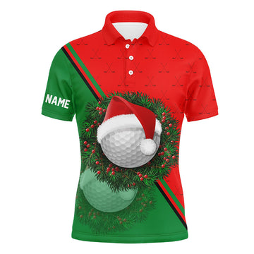Red Green Santa Golf Ball Christmas Custom Golf Shirt Men's Polo Shirt