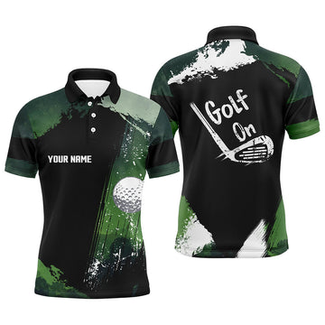 Watercolor Mens Golf Polo Shirts, Dark Green Personalized Golf Polo Shirt Size S-5XL