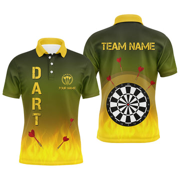 Gradient Green Yellow Fire Flame Custom Darts Mens Polo Shirt S-5XL