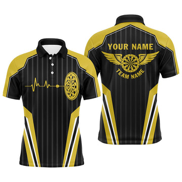 Customized Yellow Heartbeat Dart Board Lovers Men's Polo Shirt S-5XL