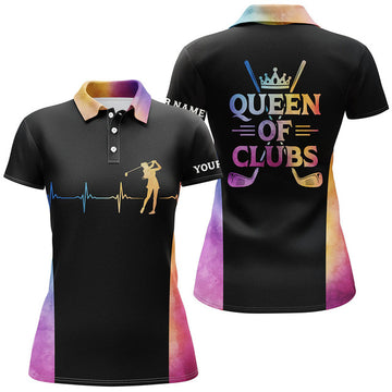 Custom Queen of Clubs Golf Shirt with Heartbeat Design Top Women's Polo Shirts S-5XL