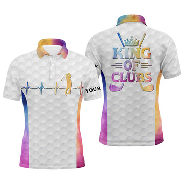 King Of Clubs Golf Polo Shirt Custom Name Heartbeat White Men's Polo Shirt