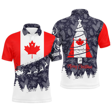 Merry Christmas Canada Flag Golf Patriotic Mens Polo Shirt S-5XL