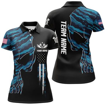 Custom Skull Blue American Flag Darts Patriotic Dart Women's Polo Shirts S-5XL