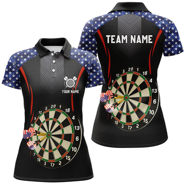Custom Name American Flag Darts Shirt Patriotic Design Women's Polo Shirts S-5XL