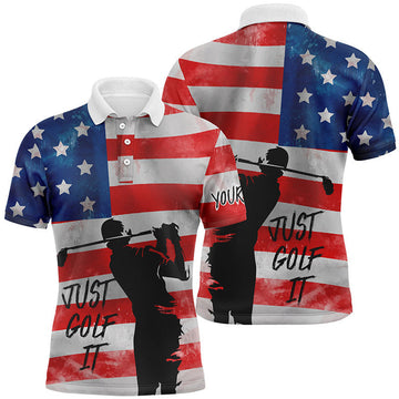 Vintage American Flag Just Golf It Customized Golf Shirt Men's Polo Shirt S-5XL