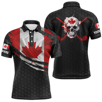 Canada Flag Skull Personalized Patriotic Golf Mens Polo Shirt S-5XL