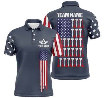 Custom Name American Flag Navy Patriotic Darts Jersey Men's Polo Shirt S-5XL