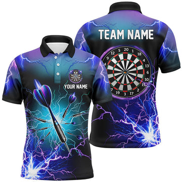 Custom Purple Thunder Lightning 3D Dart Shirt Men's Polo Shirt S-5XL
