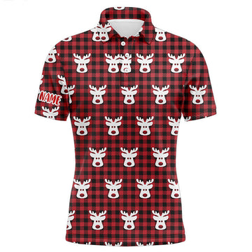 Reindeer Red Black Plaid Christmas Golf Shirt Men's Polo Shirt S-5XL
