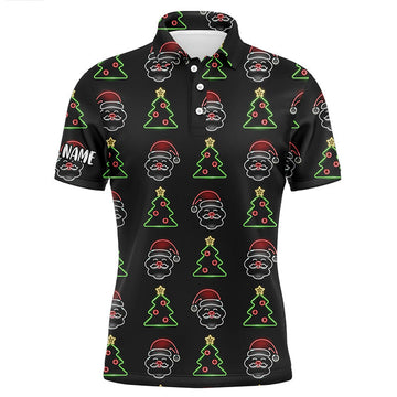Neon Christmas Tree Santa Funny Golf Shirt Custom Men's Polo Shirt S-5XL