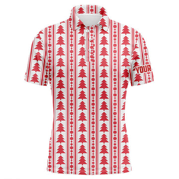 Red Christmas Trees Garlands Flat Mens Golf Customized Polo Shirt S-5XL