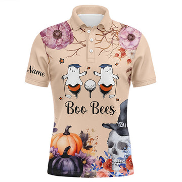 Boo Bees Halloween Skull Light Orange Funny Golf Shirt Men's Polo Shirt S-5XL