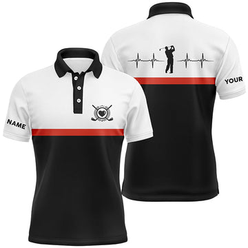 Golf Heartbeat Black Orange Custom Name Shirt for Men Men's Polo Shirt