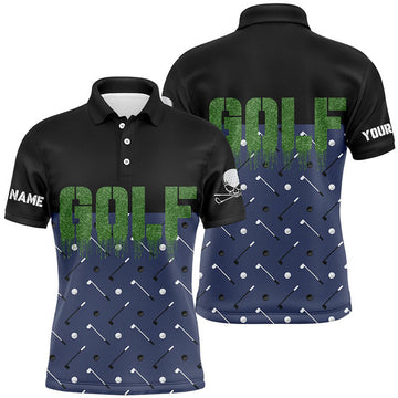 Custom Black and Navy Funny Golf Shirt Skull Gifts Men's Polo Shirt S-5XL