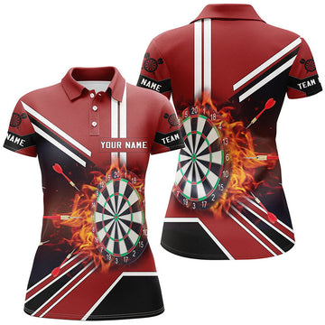Custom Fire Dartboard Shirt with Black Red Flame Design for Women's Polo Shirts S-5XL