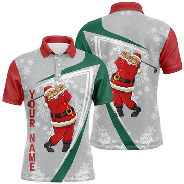 Santa Playing Golf Christmas Custom Funny Grey Snowflakes Men's Polo Shirt S-5XL