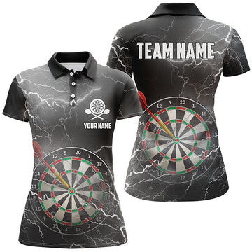 Custom Thunder Lightning Black Grey Darts Shirt for Women's Polo Shirts S-5XL