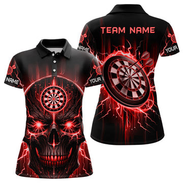 Custom Scary Darts Shirt with Black Red Skull Design Women's Polo Shirts S-5XL