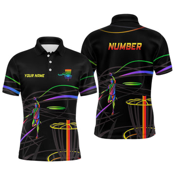 Personalized Rainbow Disc Golf Shirt with Custom Number Men's Polo Shirt S-5XL