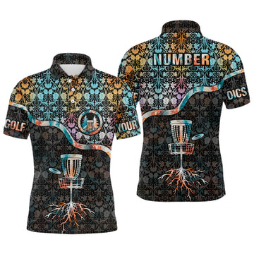 Personalized Floral Pattern Disc Golf Custom Mens Polo Shirt S-5XL