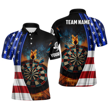 Custom Fire Patriotic Darts Shirt American Flag Men's Polo Shirt S-5XL