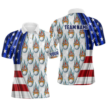 Custom American Flag Fire Flame Patriotic Golf Shirt Men's Polo Shirt S-5XL
