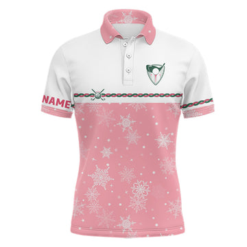 Winter Snowflakes Pink Christmas Golf Custom Cute Gifts Mens Polo Shirt S-5XL