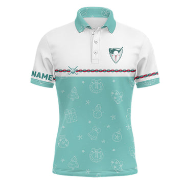 Turquoise Christmas Golf Custom Winter Pattern Mens Polo Shirt S-5XL