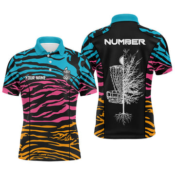 Zebra Pattern Colorful Disc Golf Shirts for Men Polo Shirt S-5XL