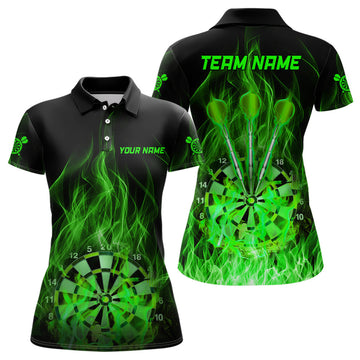 Custom Darts With Green Fire Flame Design For Women's Polo Shirts S-5XL