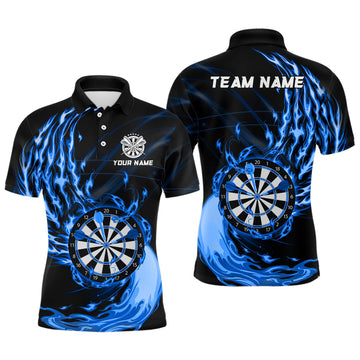 Custom Blue Fire Dartboard Mens Darts Shirt Personalized Men's Polo Shirt S-5XL