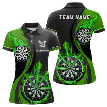 Custom Black Green Fire Flame Darts for Women's Polo Shirt S-5XL