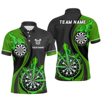 Custom Green Fire Darts Shirt Custom Name Men's Polo Shirt S-5XL
