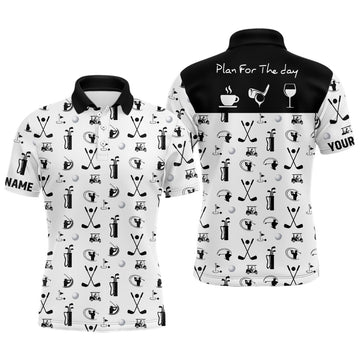 Black White Plan For The Day Golf Icons Polo Shirt Custom Golf Men's Polo Shirt